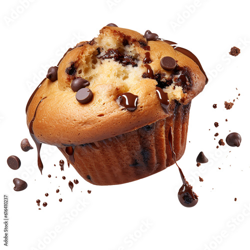 Delicious chocolate muffin on transparent background 