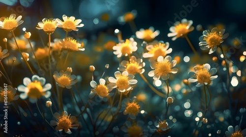 Light yellow gesang flowers with starlight twinkles brightly background. Created with Generative AI Technology © Hendra