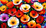 Red poppies watercolor abstract background, poppies flowers artistic background. Generative AI.