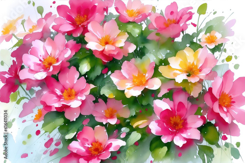 Fototapeta Naklejka Na Ścianę i Meble -  Watercolor flowers background, abstract floral pattern isolated on white. Generative AI.