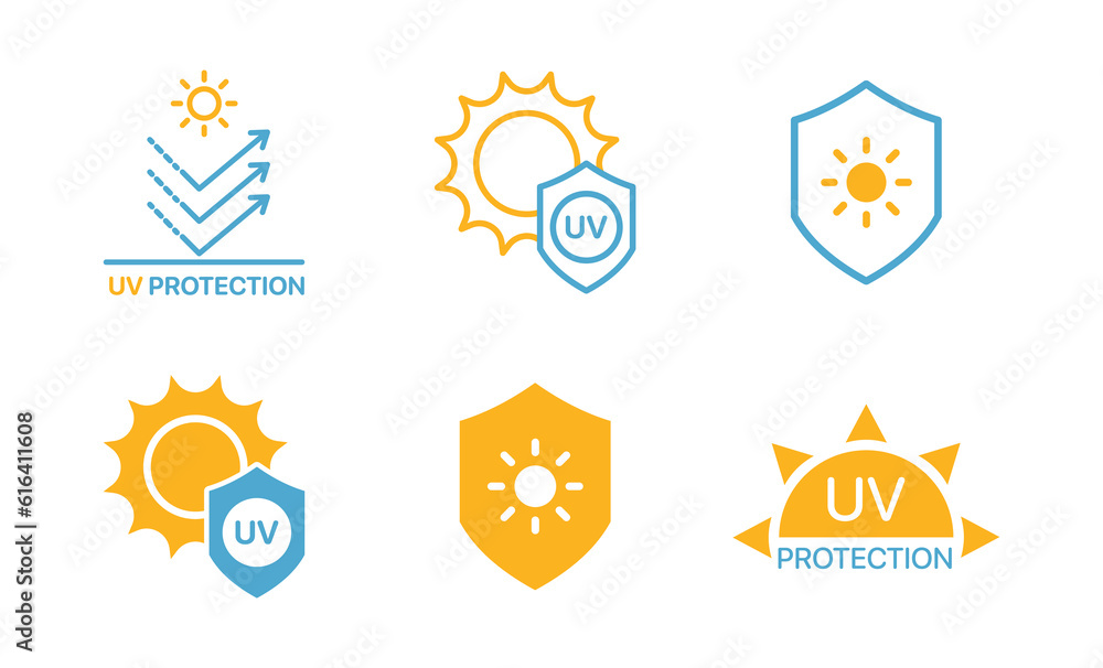 Set of UV Protection Related Vector Line Icons. Vector set of sun protection line icons. UV protection for skin. Icons for sunscreen products or other skin cosmetics