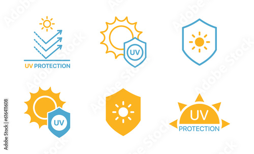 Set of UV Protection Related Vector Line Icons. Vector set of sun protection line icons. UV protection for skin. Icons for sunscreen products or other skin cosmetics