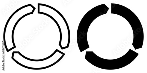 ofvs381 OutlineFilledVectorSign ofvs - circle arrow vector icon . circle with 3 parts . isolated transparent . black outline and filled version . AI 10 / EPS 10 / PNG . g11721