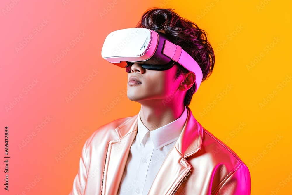 Portrait of a futuristic young man wearing virtual reality glasses.Generative Ai Portrait of a futuristic young man wearing virtual reality glasses.Generative Ai