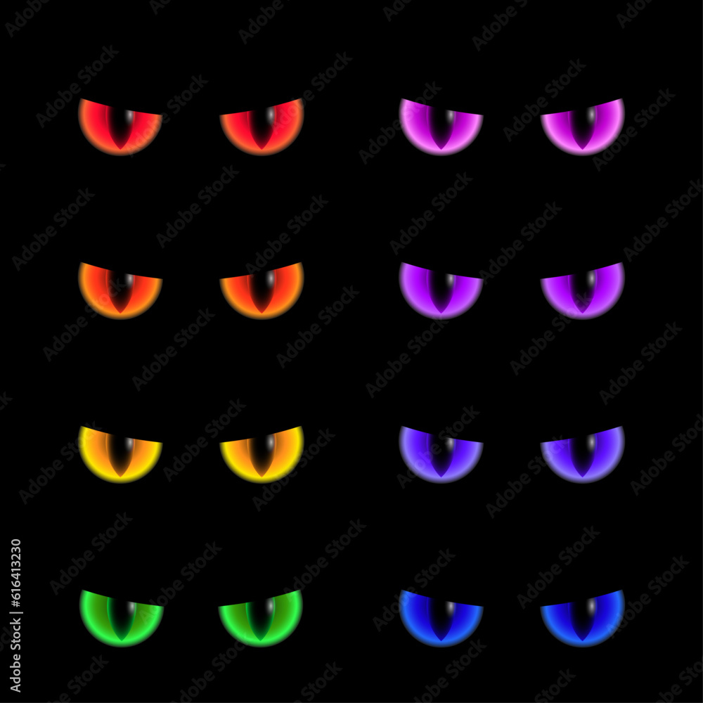 Set of spooky scary monsters eyes isolated on black Halloween background. Vector illustration of elements for the celebration decor of Halloween. Spooky Halloween decoration element for your design. Set of spooky scary monsters eyes isolated on black Halloween background. Vector illustration of elements for the celebration decor of Halloween. Spooky Halloween decoration element for your design.