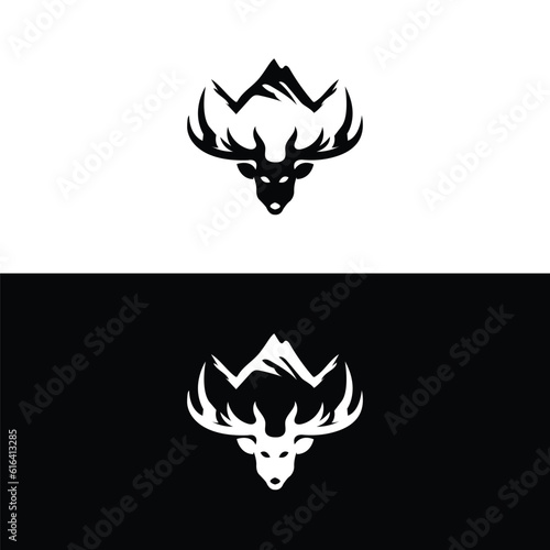 Black silhouettes of different deer horns, vector,vintage deer head logo illustration,deer head antler logo set template