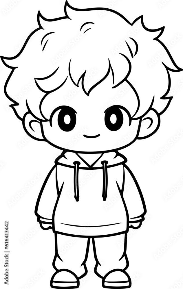 Obraz premium Boy vector illustration. Black and white outline Boy coloring book or page for children