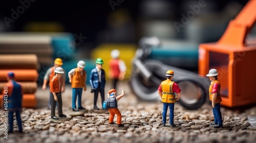 Miniature worker cooperation team work search on solution blue collar generative ai