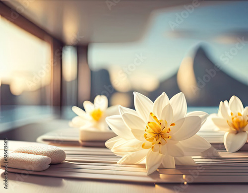 spa still life with frangipani flower