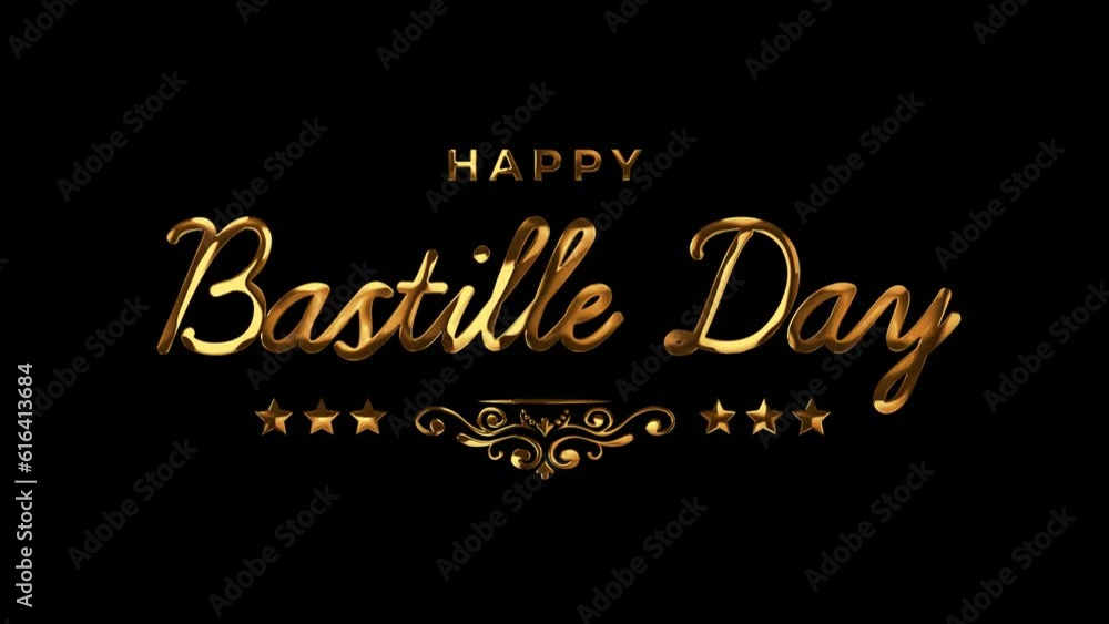 Happy Bastille Day Text Animation in Gold Color on Black Background Happy Bastille Day Text Animation in Gold Color on Black Background