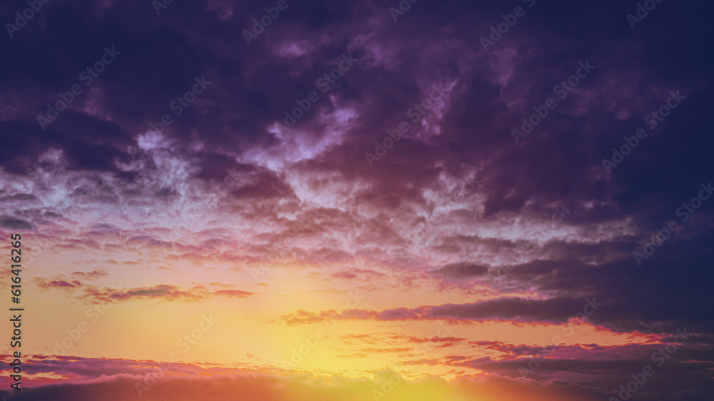 Amazing Natural Bright Dramatic Sky In Different Colours During Sunset Sunrise Time. Colorful Sky Background. Beauty In Nature. Amazing Beautiful Sunset Sunrise View With Violet Sky. Very Peri.