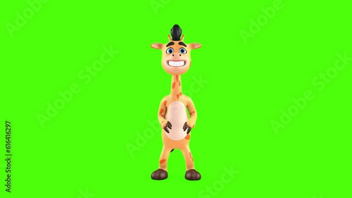 Cute giraffe doing a victory dance, 3d rendering