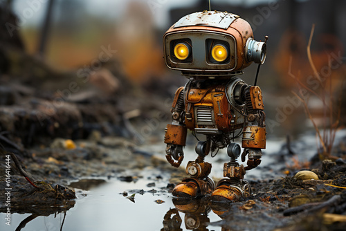 Old robot in forest