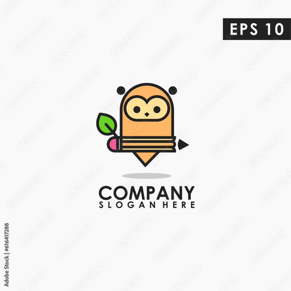 Owl With Pencil Logo Design. Owl With Pencil Logo Template. Modern Design. Flat Logo. Vector Illustration Owl With Pencil Logo Design. Owl With Pencil Logo Template. Modern Design. Flat Logo. Vector Illustration