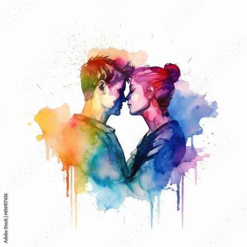 Watercolor painting of lovers in their 20s