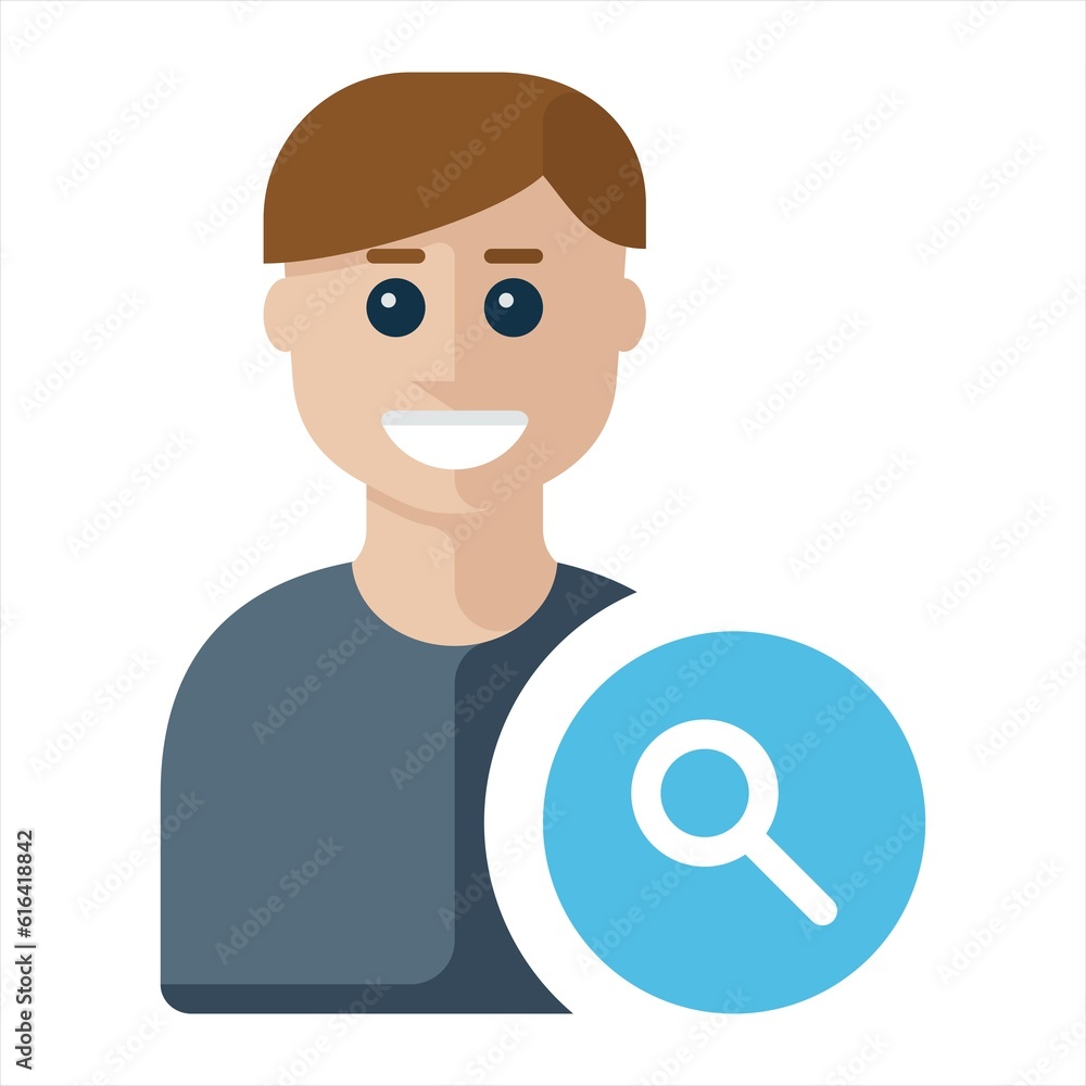 Vector illustration of employee search icon sign and symbol. colored icons for website design .Simple design on White background.Search Profile and find icon concept Vector illustration of employee search icon sign and symbol. colored icons for website design .Simple design on White background.Search Profile and find icon concept