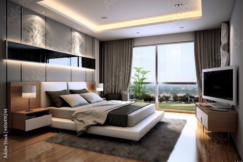 Interior of modern stylish bedroom, AI generated