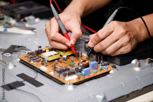 Electronics technician, electronic engineering electronic repair,electronics measuring and testing, repair and maintenance concepts.