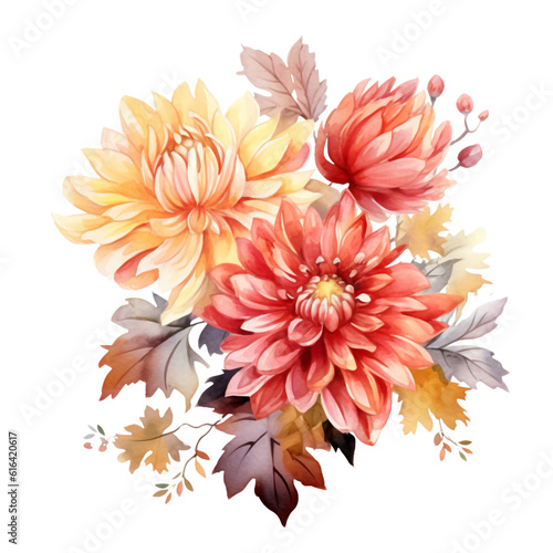 Fall Autumn Flowers Watercolor Clip Art, Fall Autumn Watercolor Illustration, Flowers Sublimation Design, Flower Clip Art 