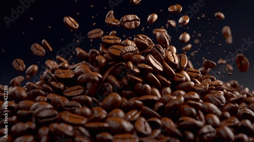 Background of flying coffee beans. Generative AI.