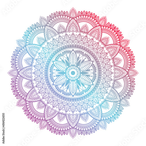 Detailed ethnic multicolored mandala on a black background.