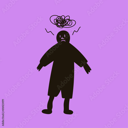 Person with mental illness. Shadow silhouette with mind problems, brain fog. Hand drawn cartoon doodle character. Mental health problems, psychological disorders social media post concept 
