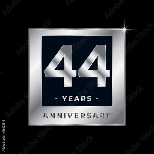 Forty Four Years Anniversary Celebration Luxury Black and Silver Logo Emblem Isolated Vector photo