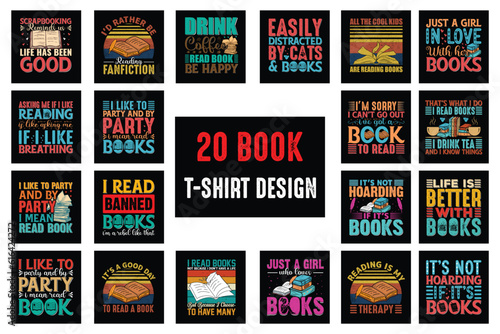 Reading Book Lover Vintage T-Shirt Design Bundle.