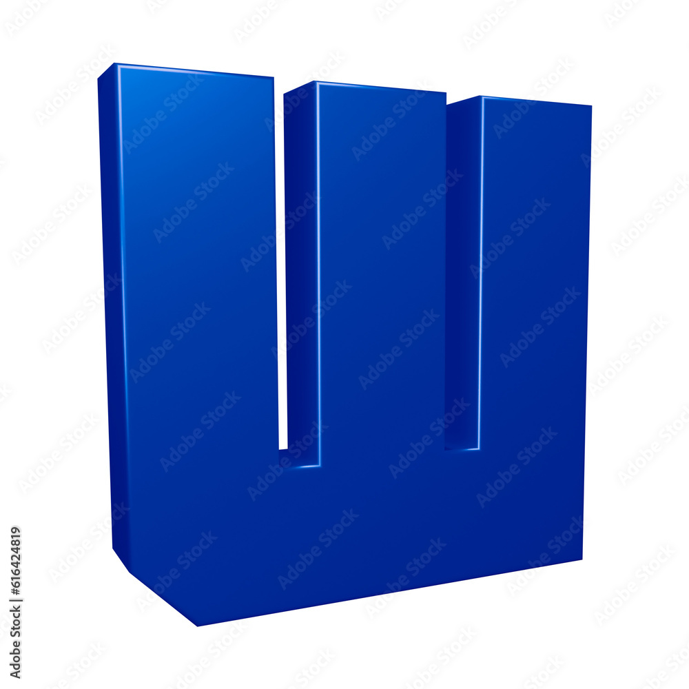 3D blue alphabet letter w for education and text concept 3D blue alphabet letter w for education and text concept