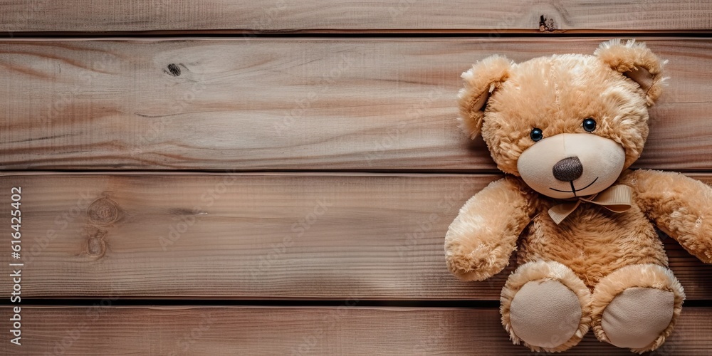 Lovely concept. Cute and classic. Teddy bear on vintage wooden table with retro design Lovely concept. Cute and classic. Teddy bear on vintage wooden table with retro design