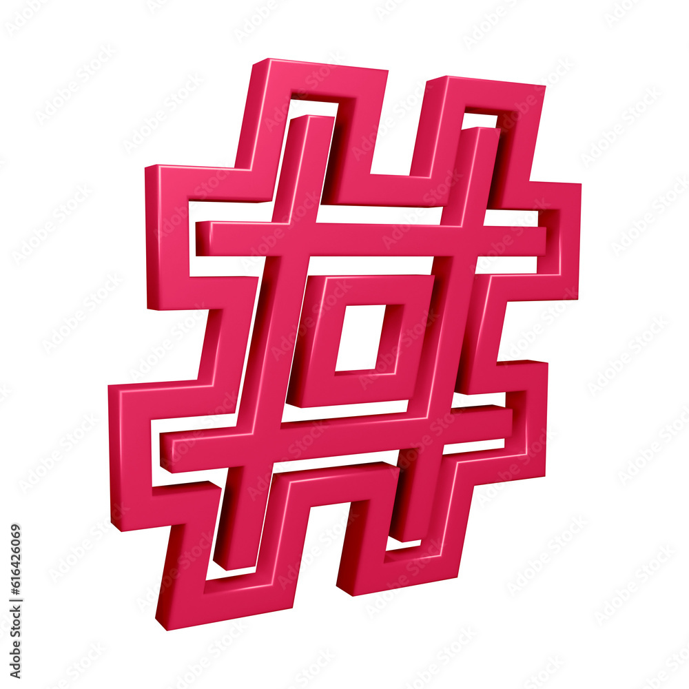 Obraz premium Pink hashtag symbol or icon design with border in 3d rendering 