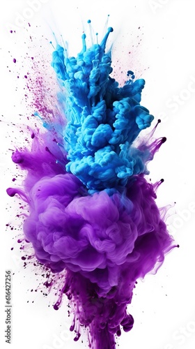Blue and purple smoke bombs, colorful, isolated,