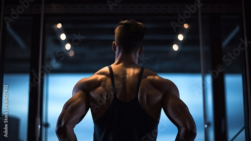 muscular back of a male athlete bodybuilder exercising in the gym
