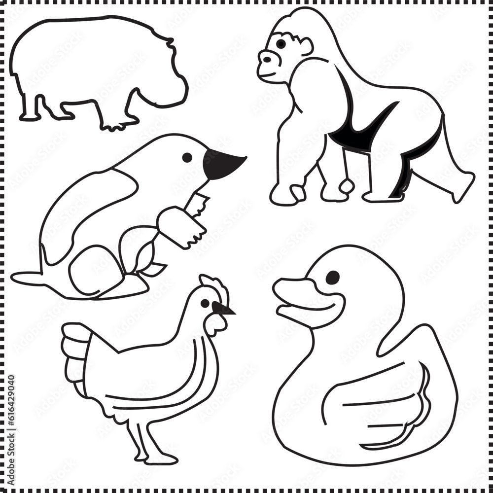 Obraz premium hen duck mole hippopotamu gorilla