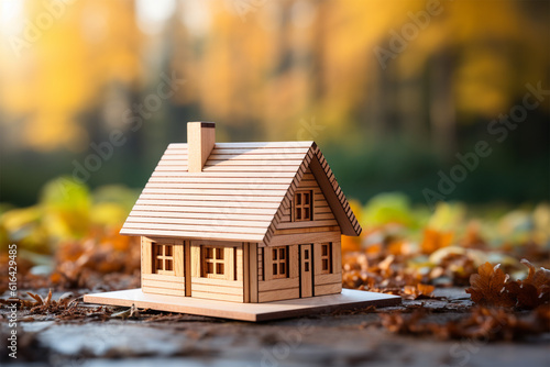 Wooden house model on wood background, a symbol for construction , ecology, loan, mortgage, property or home.