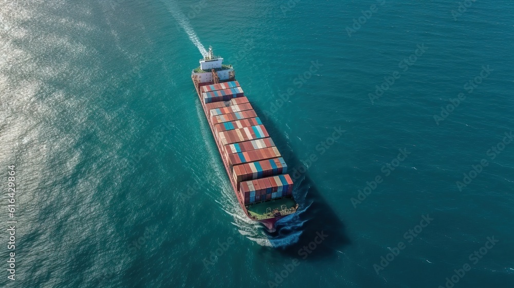 Cargo Container shipping business logistic import and export by container ship in the open sea, freight ship boat.