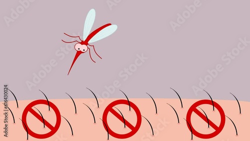 A mosquito wanting to bite a skin but unable to do so, with green background - animation photo