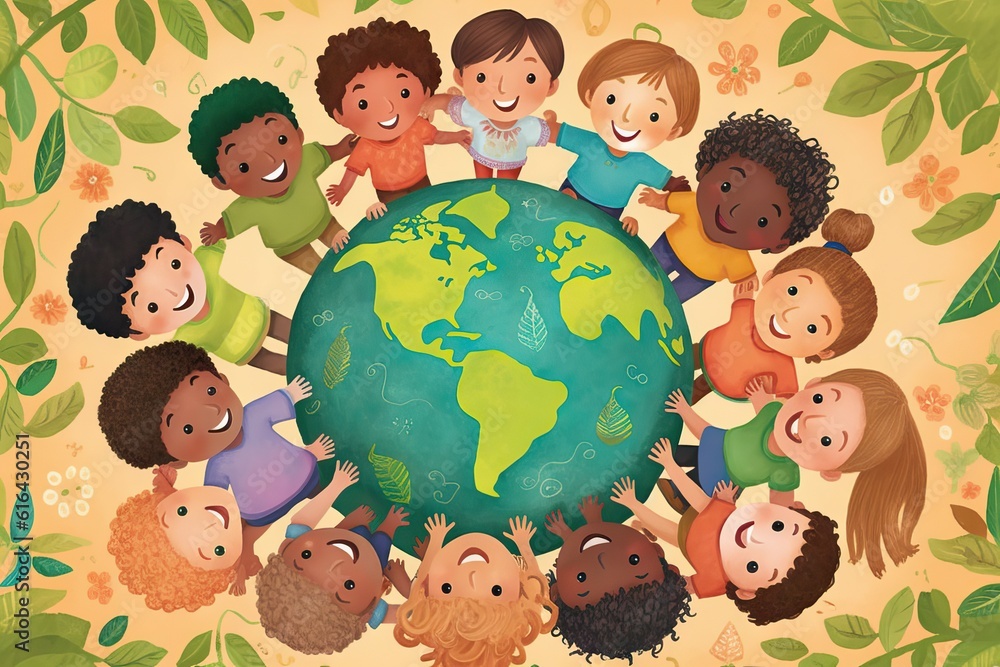 multi ethnic group of children holding hands around the globe multi ethnic group of children holding hands around the globe