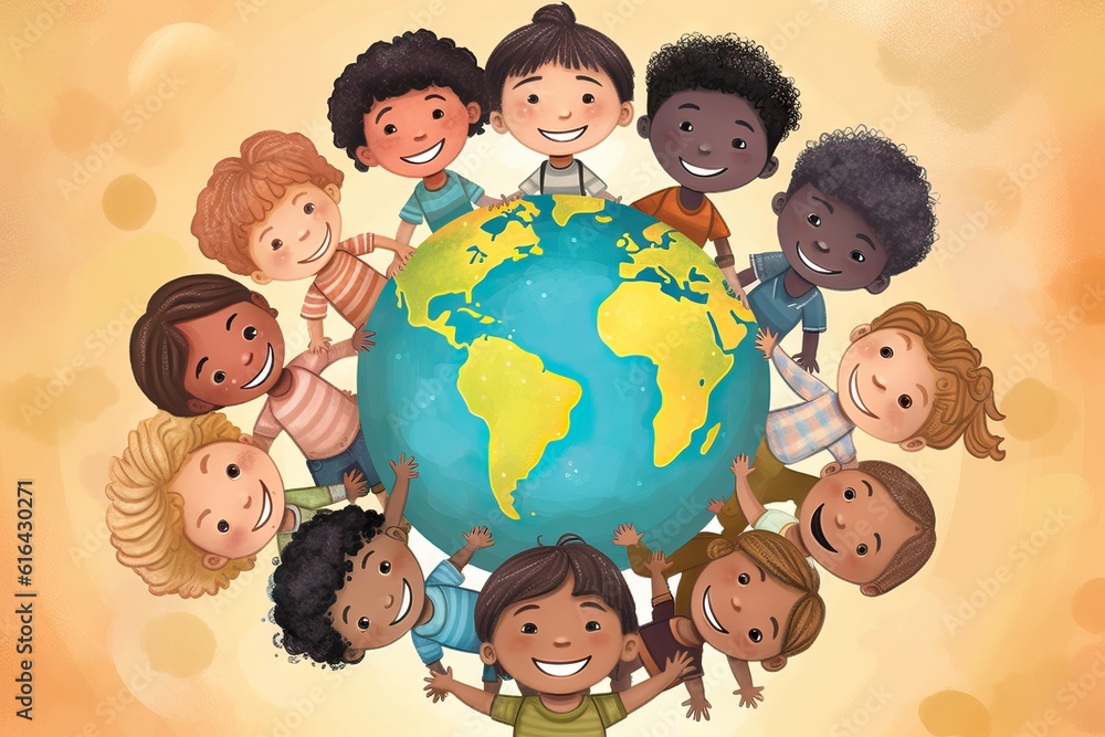 multi ethnic group of children holding hands around the globe multi ethnic group of children holding hands around the globe