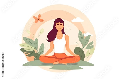 Model doing yoga illustration, Young women doing yoga exercise against the background of exotic plants
