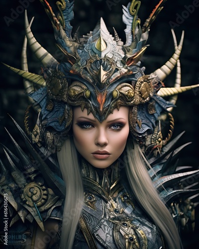 fantasy goddess portrait with big crown, enemy final boss concept