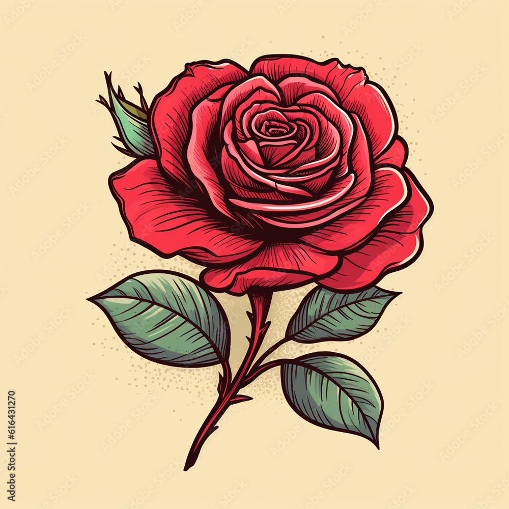 retro style red rose flower illustration retro style red rose flower illustration