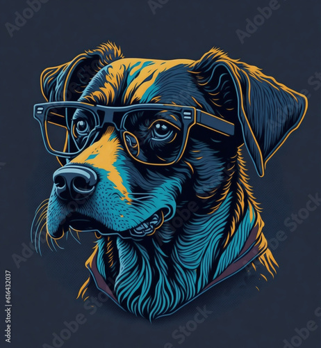 dog wearing glasses and headphones, create with Generative Ai