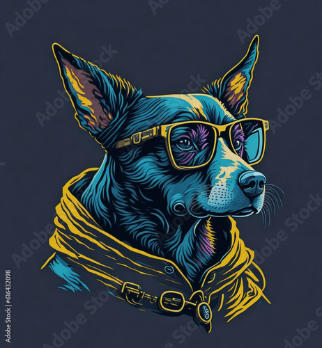 dog wearing glasses and headphones, create with Generative Ai