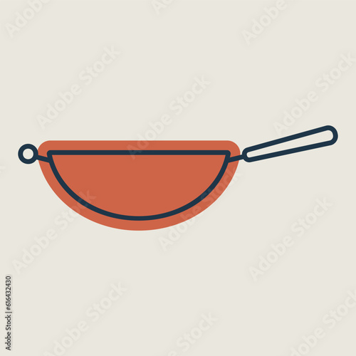 Wok frying pan vector icon. Kitchen appliance