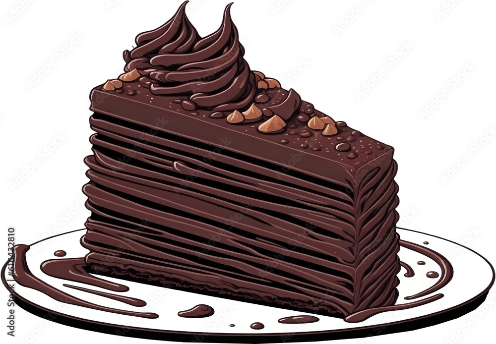 Most delicious a piece of chocolate cake on a plate show on a white background. Most delicious a piece of chocolate cake on a plate show on a white background.