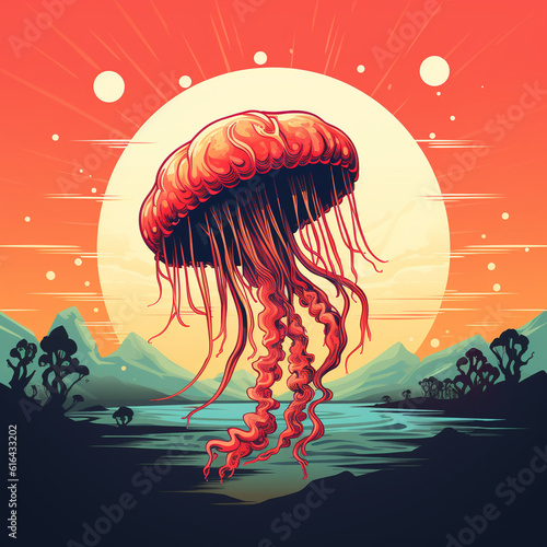 illustration of a jellyfish in retro style