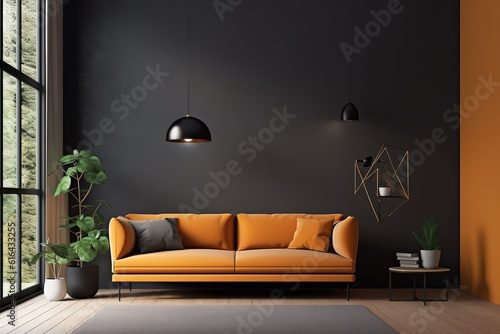 Modern interior with white sofa panorama 3d render,Generative AI © Azar
