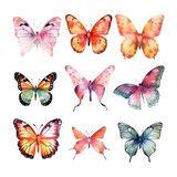 set of butterflies isolated on transparent background cutout