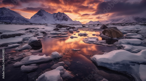 Grandiose icebergs float amidst the serene expanse of the Arctic Ocean © STORYTELLER